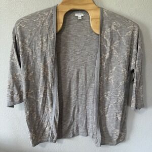 Pure J Jill Open Front‎ Cardigan Gray Beige Print Lightweight Womens Size Medium